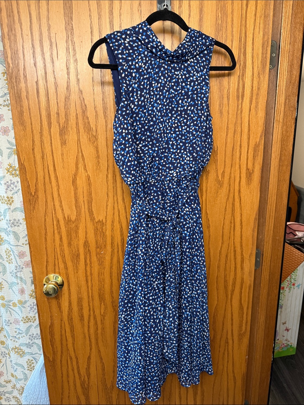 Harper Navy Blue Sleeveless Maxi Dress with White Dot Print